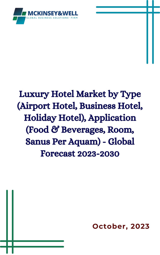 Luxury Hotel Market by Type (Airport Hotel, Business Hotel, Holiday Hotel), Application (Food & Beverages, Room, Sanus Per Aquam) - Global Forecast 2023-2030