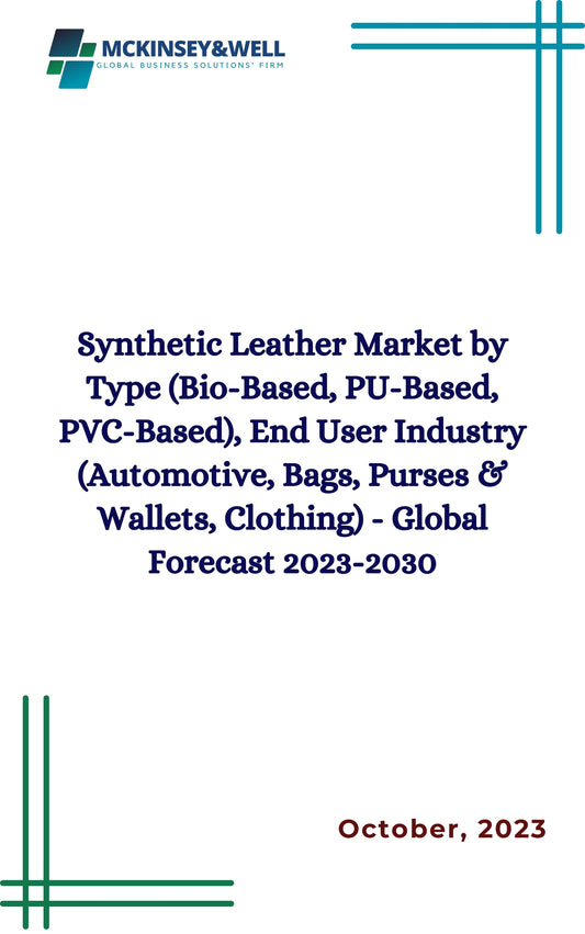 Synthetic Leather Market by Type (Bio-Based, PU-Based, PVC-Based), End User Industry (Automotive, Bags, Purses & Wallets, Clothing) - Global Forecast 2023-2030