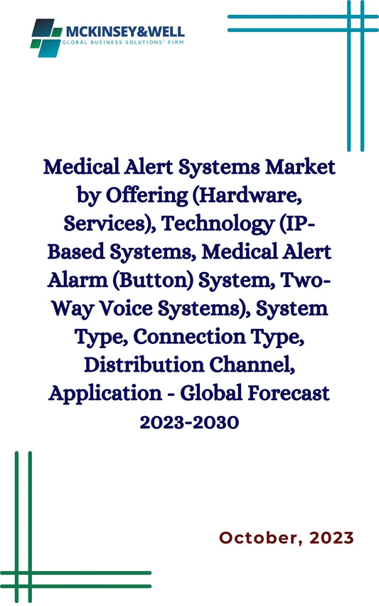 Medical Alert Systems Market by Offering (Hardware, Services), Technology (IP-Based Systems, Medical Alert Alarm (Button) System, Two-Way Voice Systems), System Type, Connection Type, Distribution Channel, Application - Global Forecast 2023-2030