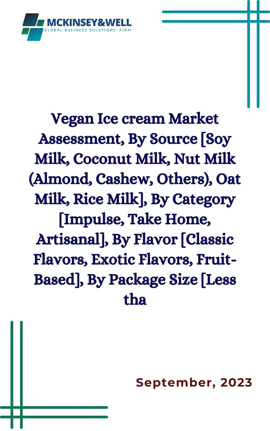 Vegan Ice cream Market Assessment, By Source [Soy Milk, Coconut Milk, Nut Milk (Almond, Cashew, Others), Oat Milk, Rice Milk], By Category [Impulse, Take Home, Artisanal], By Flavor [Classic Flavors, Exotic Flavors, Fruit-Based], By Package Size [Less tha