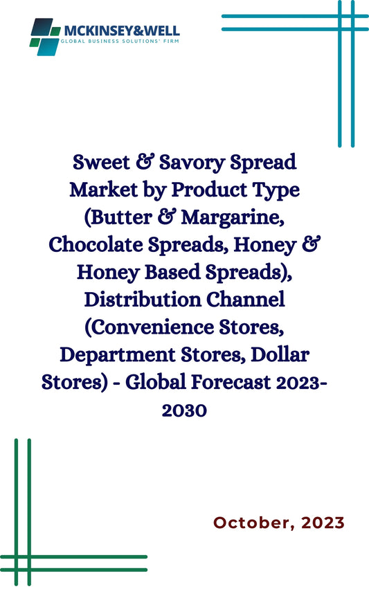 Sweet & Savory Spread Market by Product Type (Butter & Margarine, Chocolate Spreads, Honey & Honey Based Spreads), Distribution Channel (Convenience Stores, Department Stores, Dollar Stores) - Global Forecast 2023-2030