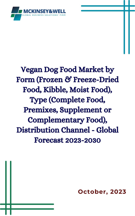 Vegan Dog Food Market by Form (Frozen & Freeze-Dried Food, Kibble, Moist Food), Type (Complete Food, Premixes, Supplement or Complementary Food), Distribution Channel - Global Forecast 2023-2030