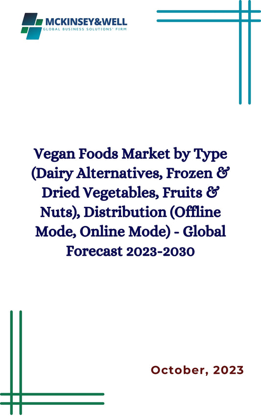 Vegan Foods Market by Type (Dairy Alternatives, Frozen & Dried Vegetables, Fruits & Nuts), Distribution (Offline Mode, Online Mode) - Global Forecast 2023-2030