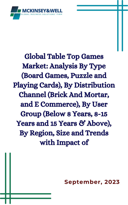 Global Table Top Games Market: Analysis By Type (Board Games, Puzzle and Playing Cards), By Distribution Channel (Brick And Mortar, and E Commerce), By User Group (Below 8 Years, 8-15 Years and 15 Years & Above), By Region, Size and Trends with Impact of