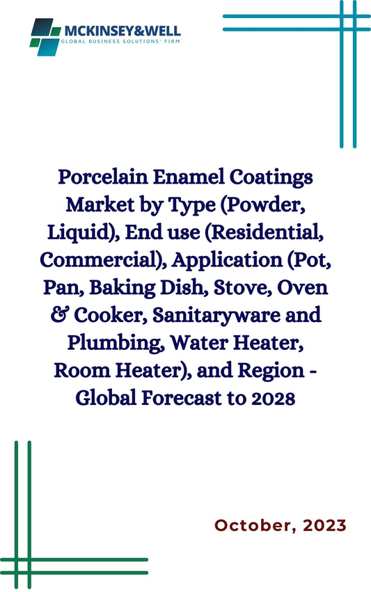 Porcelain Enamel Coatings Market by Type (Powder, Liquid), End use (Residential, Commercial), Application (Pot, Pan, Baking Dish, Stove, Oven & Cooker, Sanitaryware and Plumbing, Water Heater, Room Heater), and Region - Global Forecast to 2028