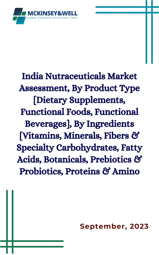 India Nutraceuticals Market Assessment, By Product Type [Dietary Supplements, Functional Foods, Functional Beverages], By Ingredients [Vitamins, Minerals, Fibers & Specialty Carbohydrates, Fatty Acids, Botanicals, Prebiotics & Probiotics, Proteins & Amino