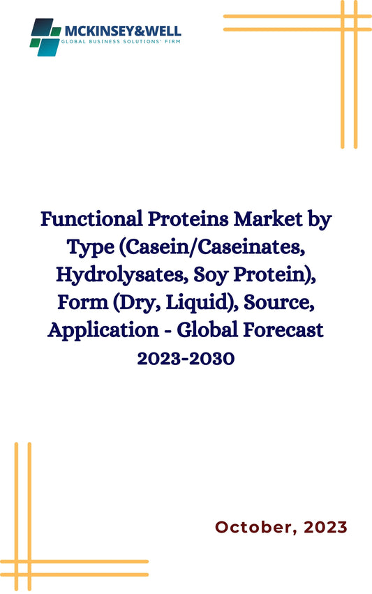 Functional Proteins Market by Type (Casein/Caseinates, Hydrolysates, Soy Protein), Form (Dry, Liquid), Source, Application - Global Forecast 2023-2030