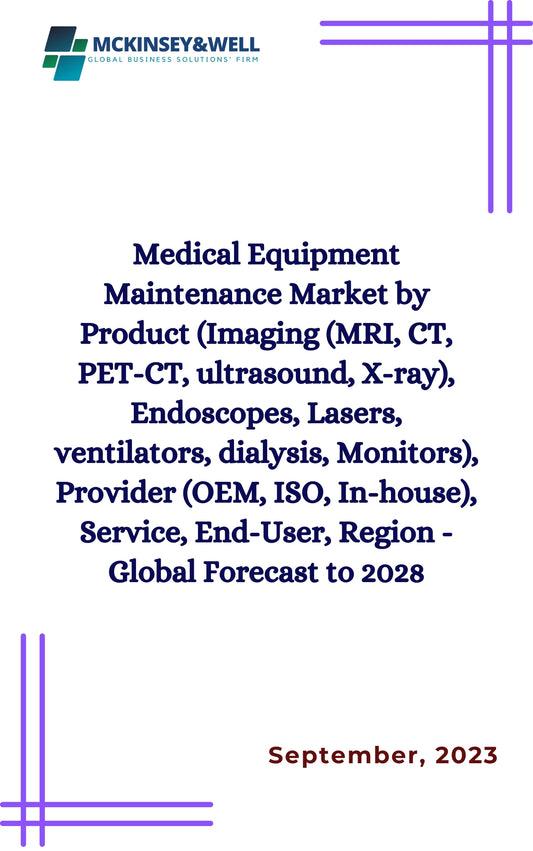 Medical Equipment Maintenance Market by Product (Imaging (MRI, CT, PET-CT, ultrasound, X-ray), Endoscopes, Lasers, ventilators, dialysis, Monitors), Provider (OEM, ISO, In-house), Service, End-User, Region - Global Forecast to 2028