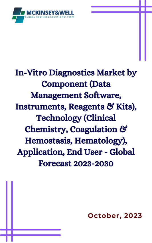 In-Vitro Diagnostics Market by Component (Data Management Software, Instruments, Reagents & Kits), Technology (Clinical Chemistry, Coagulation & Hemostasis, Hematology), Application, End User - Global Forecast 2023-2030