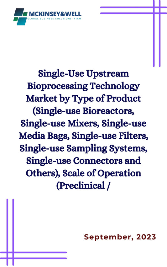 Single-Use Upstream Bioprocessing Technology Market by Type of Product (Single-use Bioreactors, Single-use Mixers, Single-use Media Bags, Single-use Filters, Single-use Sampling Systems, Single-use Connectors and Others), Scale of Operation (Preclinical /