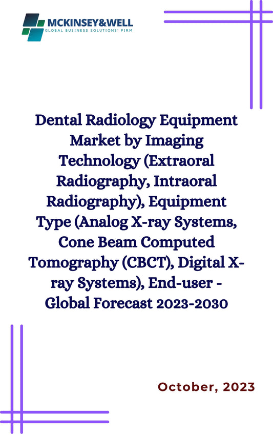 Dental Radiology Equipment Market by Imaging Technology (Extraoral Radiography, Intraoral Radiography), Equipment Type (Analog X-ray Systems, Cone Beam Computed Tomography (CBCT), Digital X-ray Systems), End-user - Global Forecast 2023-2030