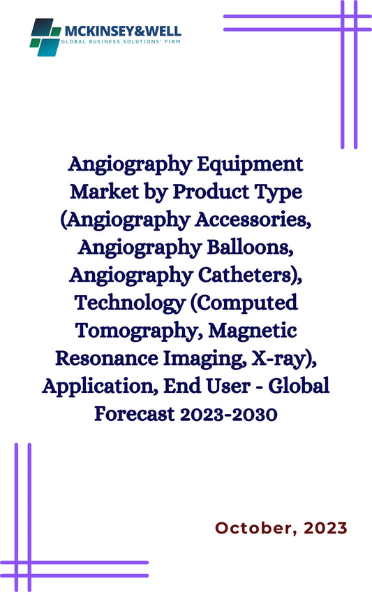 Angiography Equipment Market by Product Type (Angiography Accessories, Angiography Balloons, Angiography Catheters), Technology (Computed Tomography, Magnetic Resonance Imaging, X-ray), Application, End User - Global Forecast 2023-2030