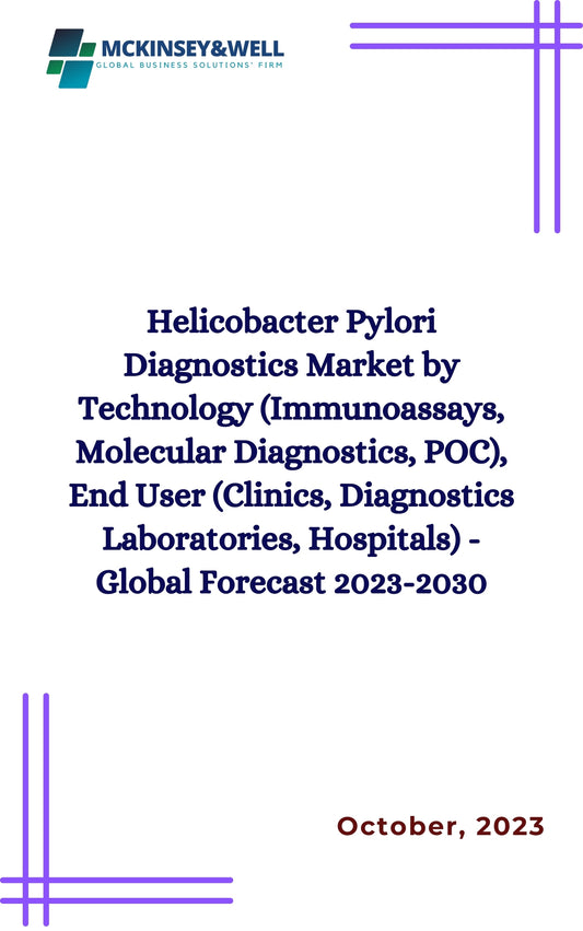 Helicobacter Pylori Diagnostics Market by Technology (Immunoassays, Molecular Diagnostics, POC), End User (Clinics, Diagnostics Laboratories, Hospitals) - Global Forecast 2023-2030