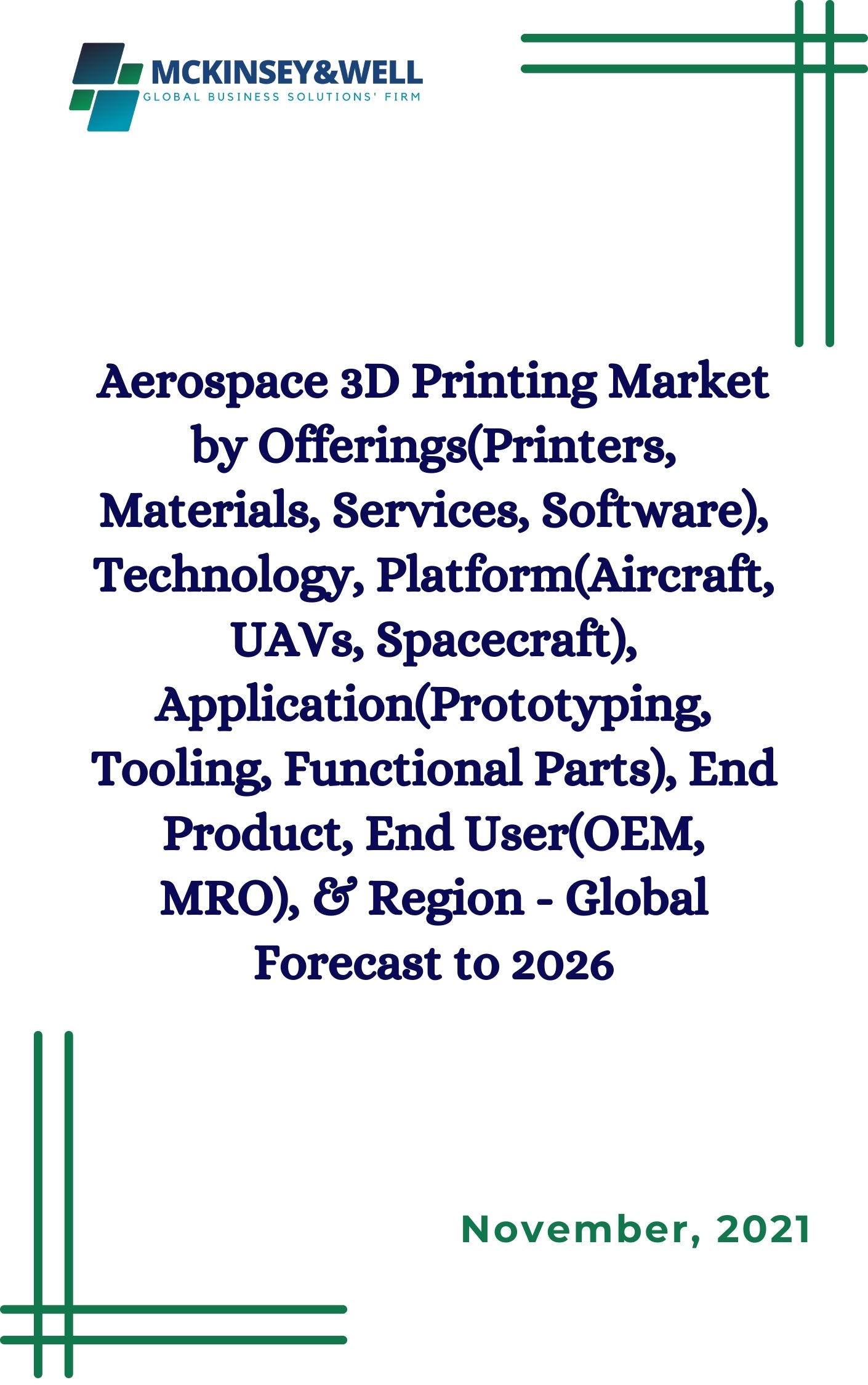 Aerospace 3D Printing Market by Offerings(Printers, Materials, Services, Software), Technology, Platform(Aircraft, UAVs, Spacecraft), Application(Prototyping, Tooling, Functional Parts), End Product, End User(OEM, MRO), & Region - Global Forecast to 2026