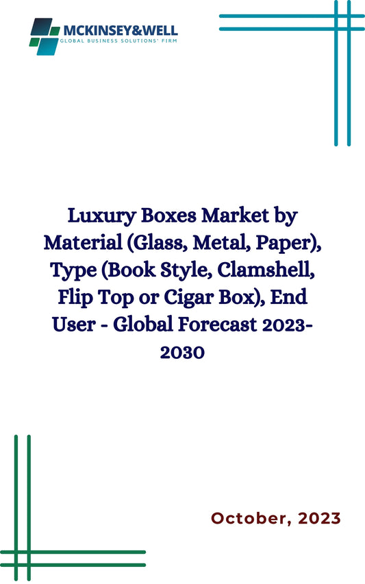 Luxury Boxes Market by Material (Glass, Metal, Paper), Type (Book Style, Clamshell, Flip Top or Cigar Box), End User - Global Forecast 2023-2030