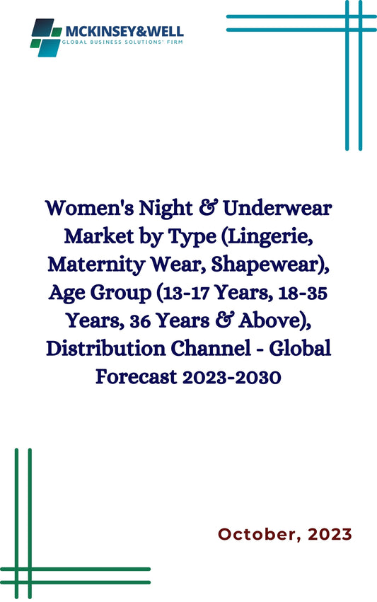 Women's Night & Underwear Market by Type (Lingerie, Maternity Wear, Shapewear), Age Group (13-17 Years, 18-35 Years, 36 Years & Above), Distribution Channel - Global Forecast 2023-2030