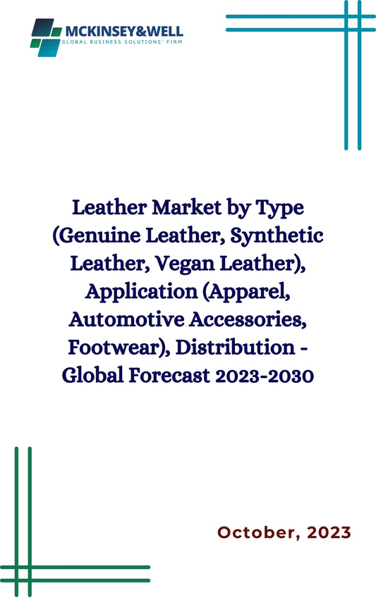 Leather Market by Type (Genuine Leather, Synthetic Leather, Vegan Leather), Application (Apparel, Automotive Accessories, Footwear), Distribution - Global Forecast 2023-2030