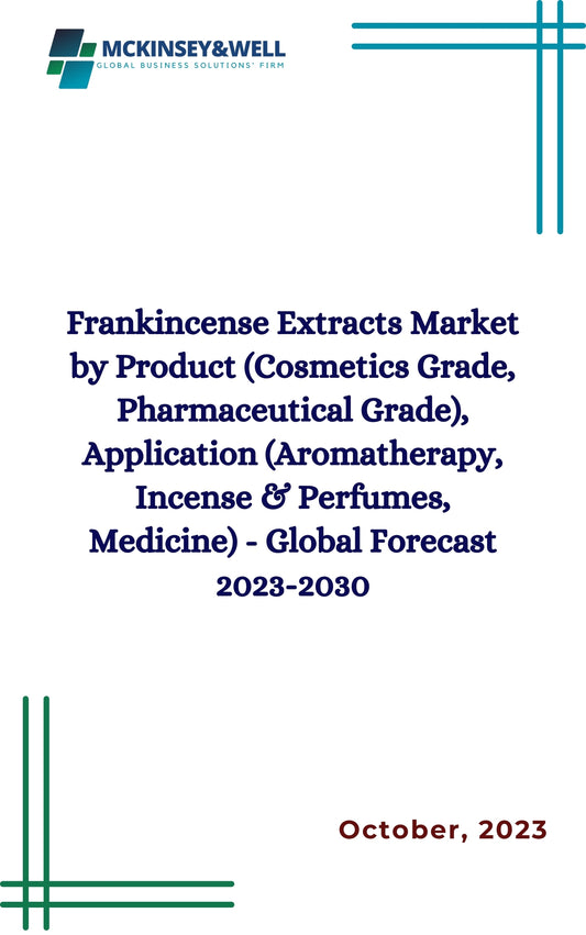 Frankincense Extracts Market by Product (Cosmetics Grade, Pharmaceutical Grade), Application (Aromatherapy, Incense & Perfumes, Medicine) - Global Forecast 2023-2030