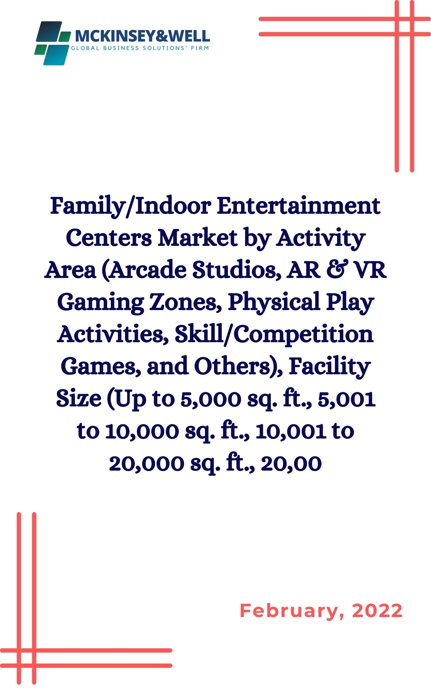 Family/Indoor Entertainment Centers Market by Activity Area (Arcade Studios, AR & VR Gaming Zones, Physical Play Activities, Skill/Competition Games, and Others), Facility Size (Up to 5,000 sq. ft., 5,001 to 10,000 sq. ft., 10,001 to 20,000 sq. ft., 20,00