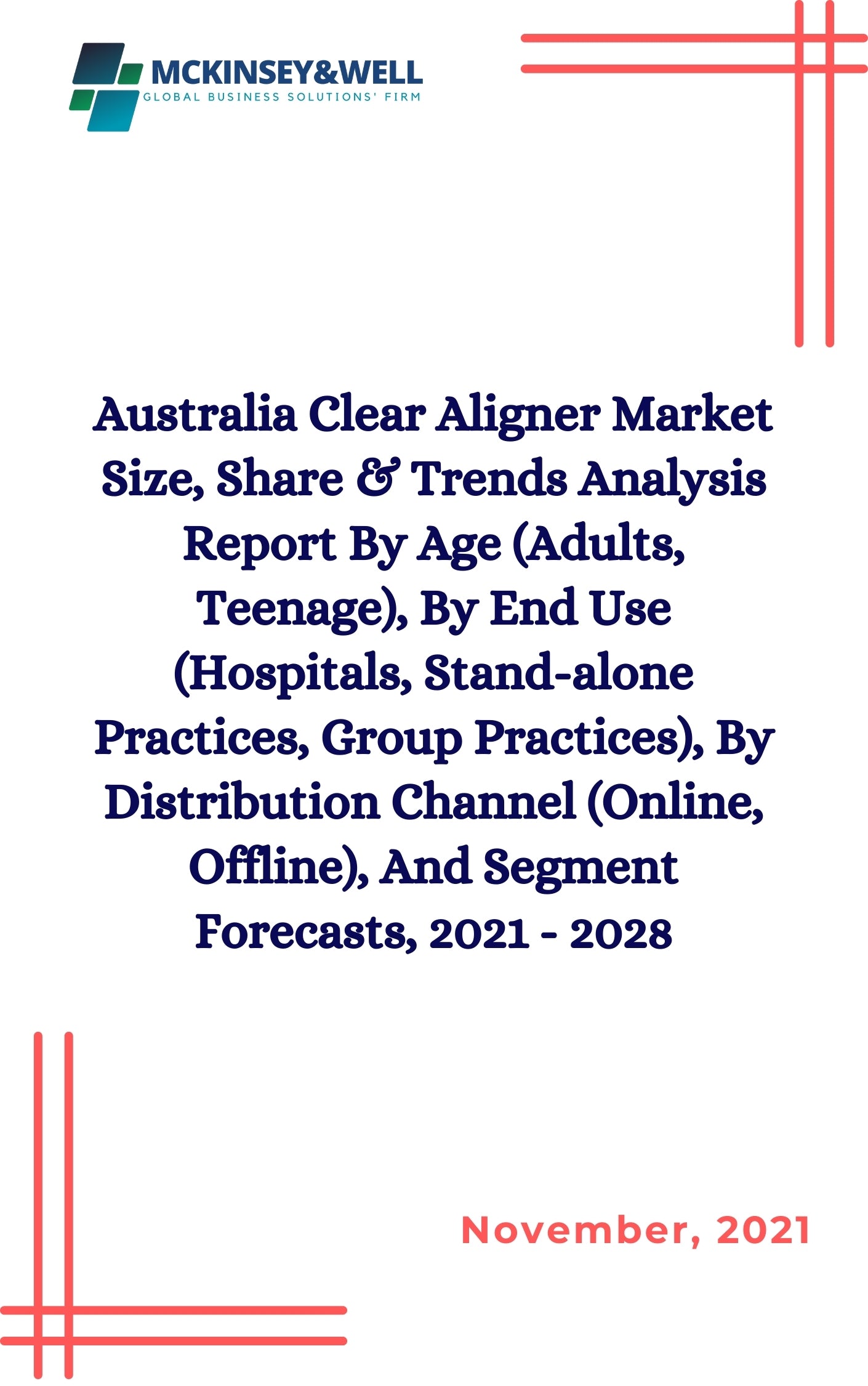 Australia Clear Aligner Market Size, Share & Trends Analysis Report By Age (Adults, Teenage), By End Use (Hospitals, Stand-alone Practices, Group Practices), By Distribution Channel (Online, Offline), And Segment Forecasts, 2021 - 2028