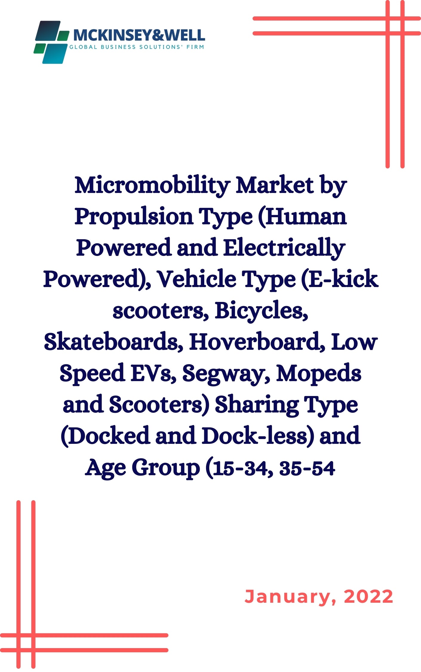 Micromobility Market by Propulsion Type (Human Powered and Electrically Powered), Vehicle Type (E-kick scooters, Bicycles, Skateboards, Hoverboard, Low Speed EVs, Segway, Mopeds and Scooters) Sharing Type (Docked and Dock-less) and Age Group (15-34, 35-54