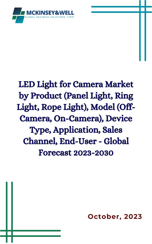 LED Light for Camera Market by Product (Panel Light, Ring Light, Rope Light), Model (Off-Camera, On-Camera), Device Type, Application, Sales Channel, End-User - Global Forecast 2023-2030