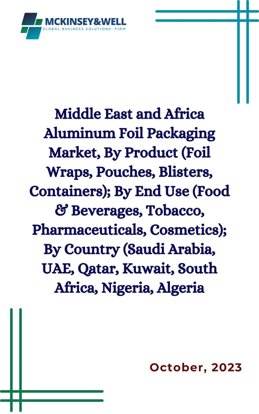 Middle East and Africa Aluminum Foil Packaging Market, By Product (Foil Wraps, Pouches, Blisters, Containers); By End Use (Food & Beverages, Tobacco, Pharmaceuticals, Cosmetics); By Country (Saudi Arabia, UAE, Qatar, Kuwait, South Africa, Nigeria, Algeria