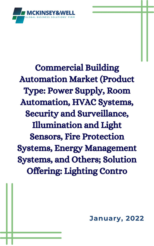 Commercial Building Automation Market (Product Type: Power Supply, Room Automation, HVAC Systems, Security and Surveillance, Illumination and Light Sensors, Fire Protection Systems, Energy Management Systems, and Others; Solution Offering: Lighting Contro