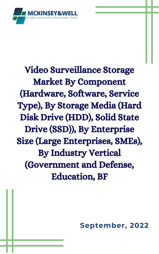 Video Surveillance Storage Market By Component (Hardware, Software, Service Type), By Storage Media (Hard Disk Drive (HDD), Solid State Drive (SSD)), By Enterprise Size (Large Enterprises, SMEs), By Industry Vertical (Government and Defense, Education, BF