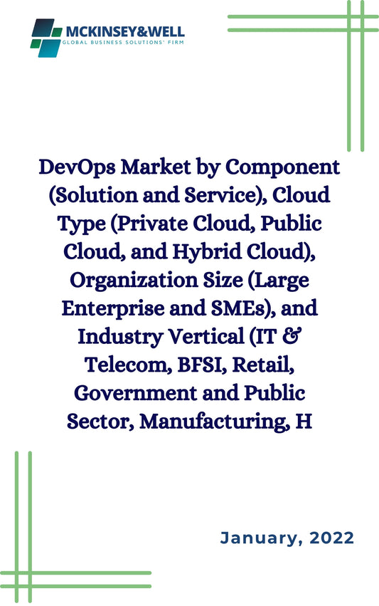 DevOps Market by Component (Solution and Service), Cloud Type (Private Cloud, Public Cloud, and Hybrid Cloud), Organization Size (Large Enterprise and SMEs), and Industry Vertical (IT & Telecom, BFSI, Retail, Government and Public Sector, Manufacturing, H