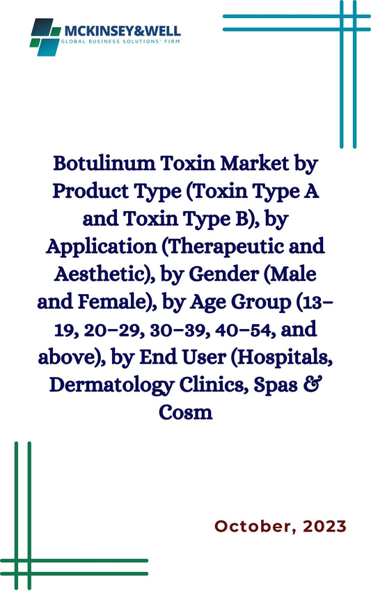 Botulinum Toxin Market by Product Type (Toxin Type A and Toxin Type B), by Application (Therapeutic and Aesthetic), by Gender (Male and Female), by Age Group (13–19, 20–29, 30–39, 40–54, and above), by End User (Hospitals, Dermatology Clinics, Spas & Cosm