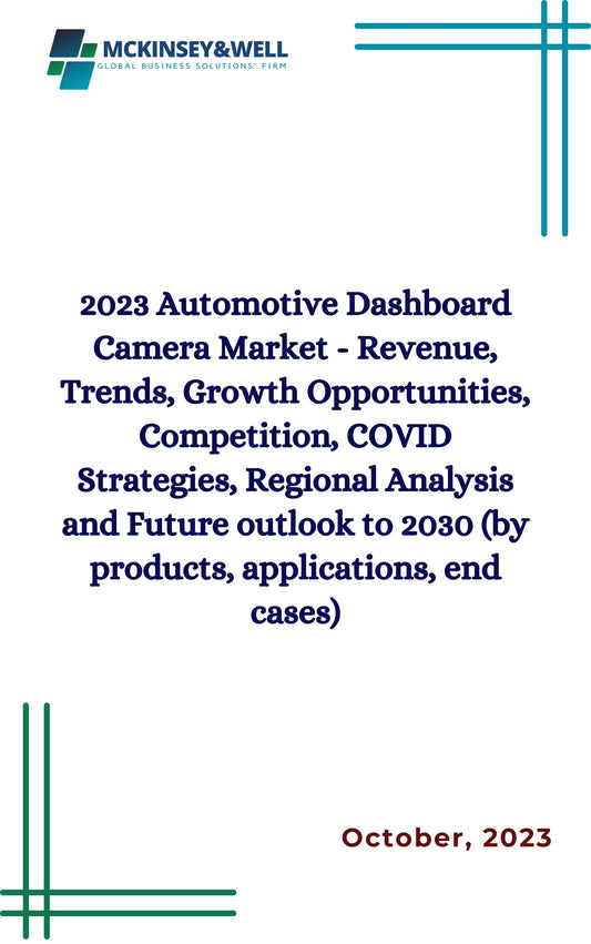 2023 Automotive Dashboard Camera Market - Revenue, Trends, Growth Opportunities, Competition, COVID Strategies, Regional Analysis and Future outlook to 2030 (by products, applications, end cases)