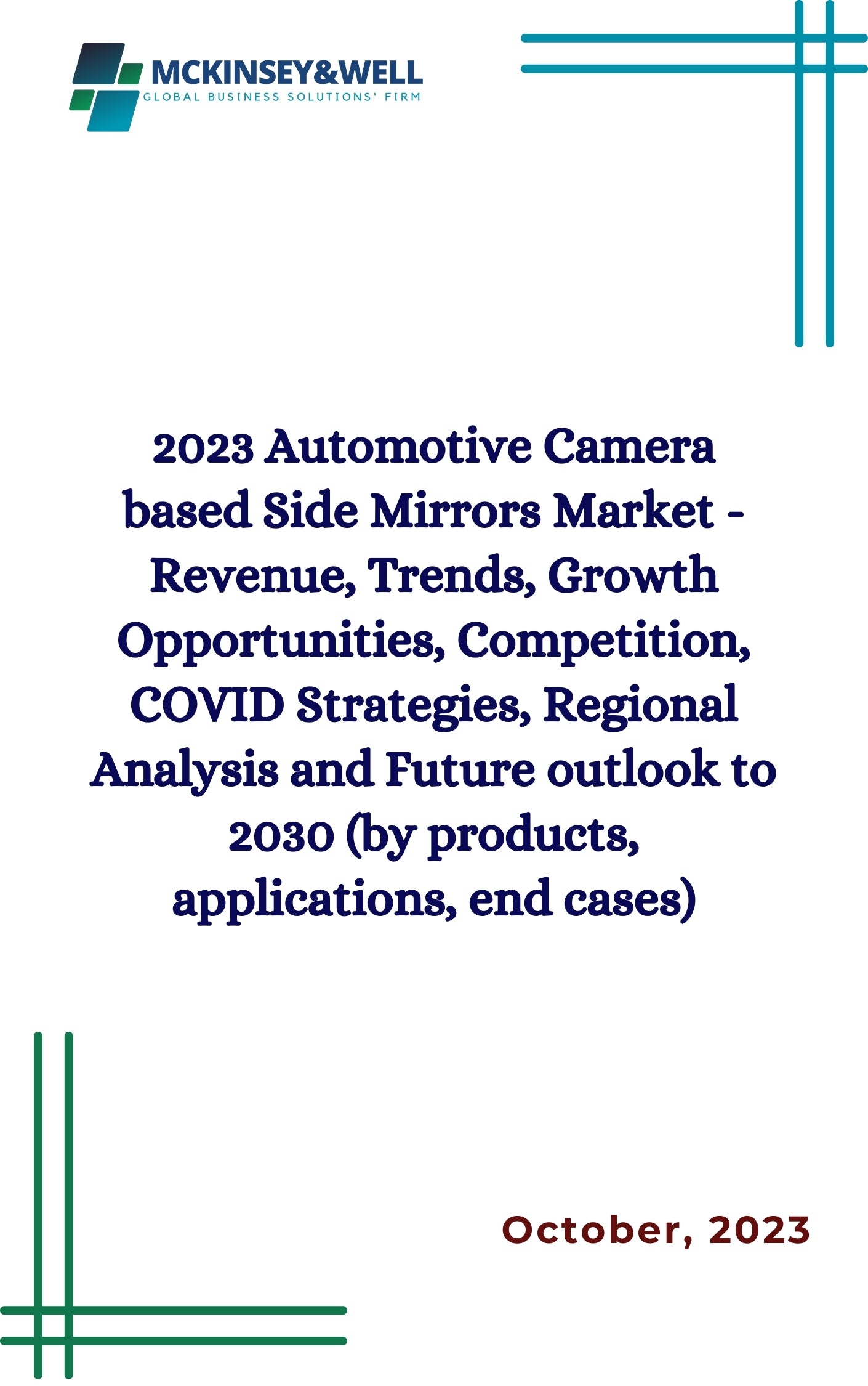 2023 Automotive Camera based Side Mirrors Market - Revenue, Trends, Growth Opportunities, Competition, COVID Strategies, Regional Analysis and Future outlook to 2030 (by products, applications, end cases)