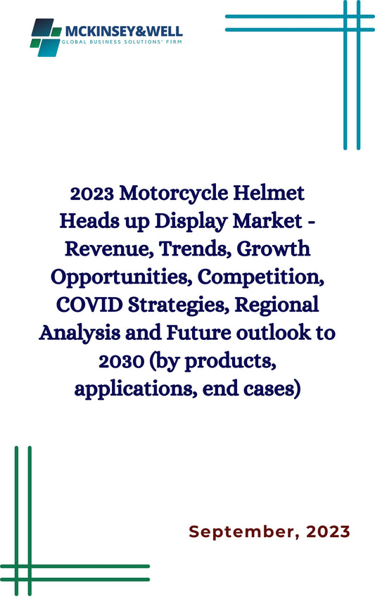 2023 Motorcycle Helmet Heads up Display Market - Revenue, Trends, Growth Opportunities, Competition, COVID Strategies, Regional Analysis and Future outlook to 2030 (by products, applications, end cases)