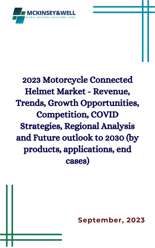 2023 Motorcycle Connected Helmet Market - Revenue, Trends, Growth Opportunities, Competition, COVID Strategies, Regional Analysis and Future outlook to 2030 (by products, applications, end cases)